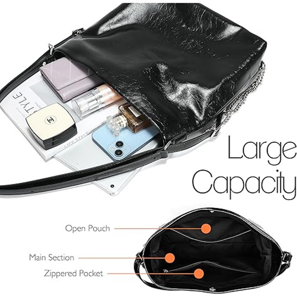 Leather Y2K Revival Large Satchel Women's Hobo Tote Convertible Slouchy Handbag - Picture 6 of 8